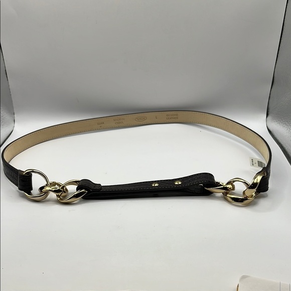 Talbots Black Croc Embossed Genuine Leather 1" With Golden Rings Belt Large - Picture 2 of 11